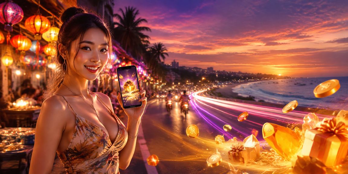 Người chơi casino trên di động tại chợ đêm Mũi Né với ánh đèn lung linh